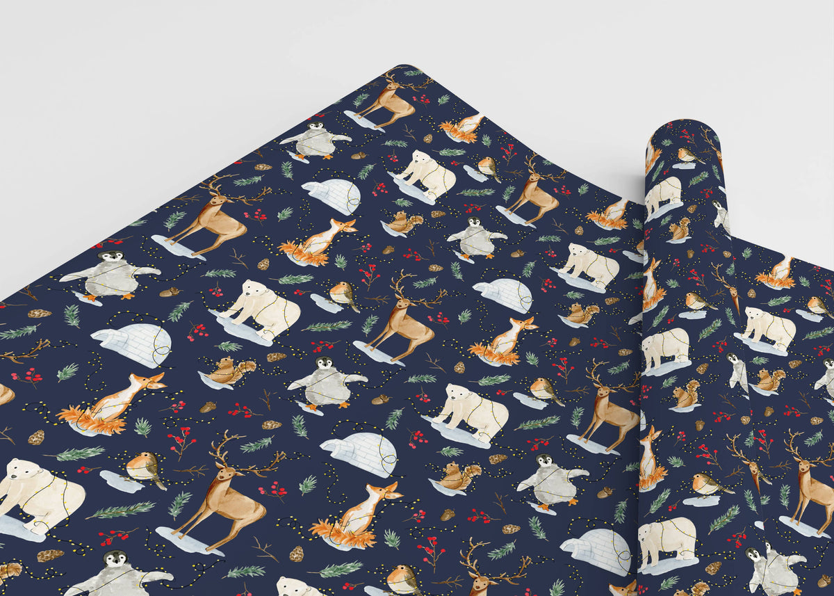 Festive Animals Christmas Gift Wrap: Single Sheet