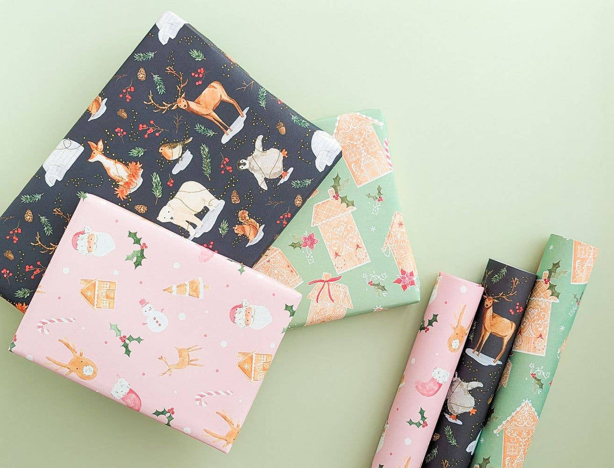 Green Gingerbread Land Christmas Gift Wrap: Single Sheet