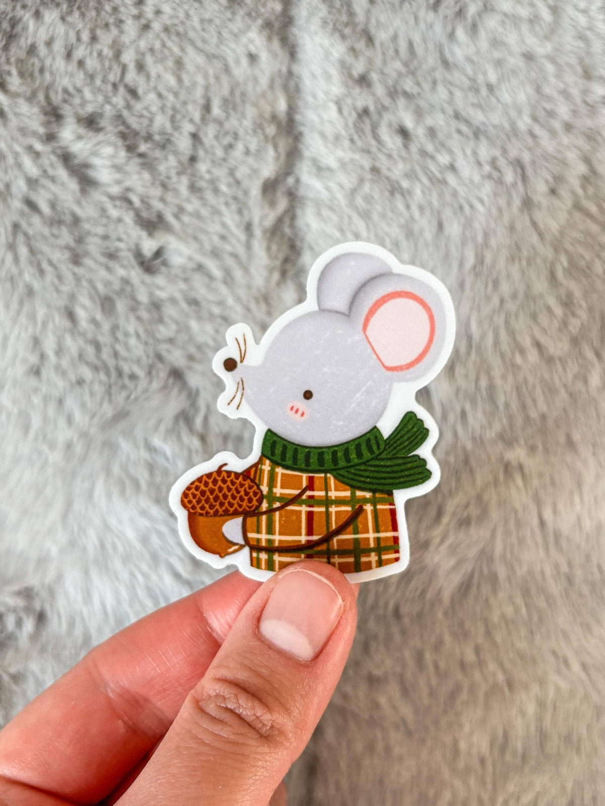 Cozy Autumn Mouse with Acorn Vinyl Planner Sticker