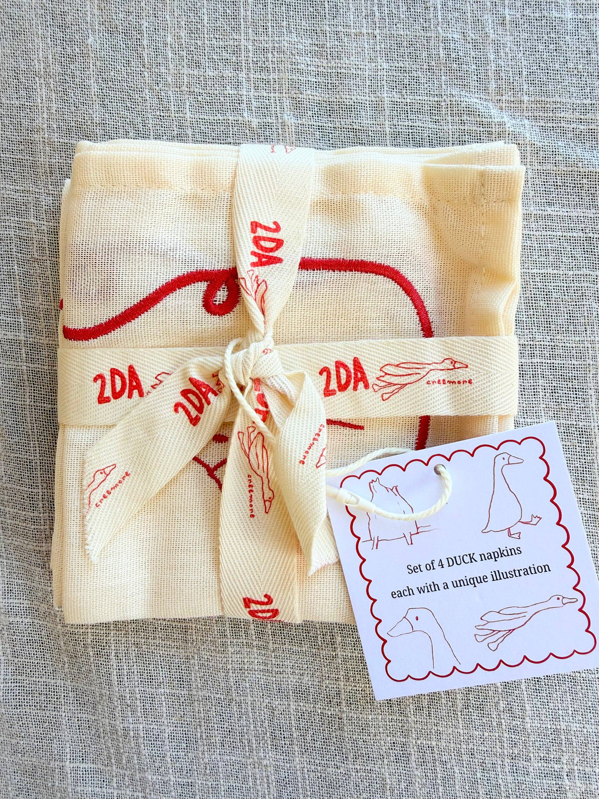 Duck Embroidered Cocktail Napkin Set