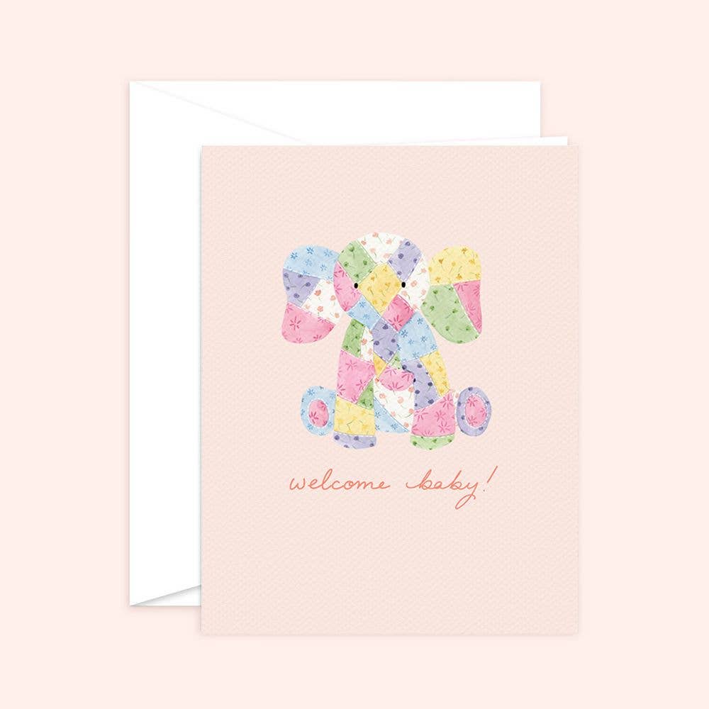Patchwork Elephant Baby Greeting Card