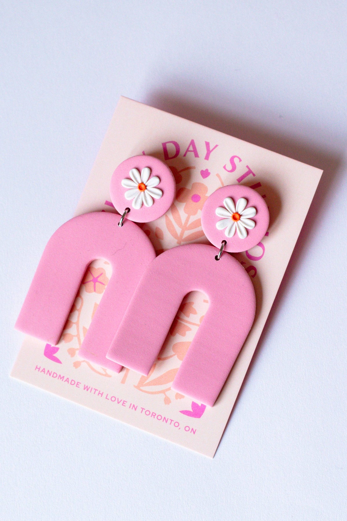 Daisy Light Pink Summer Statement Polymer Clay Arch Earrings