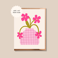 Retro Flower Pot Pink Greeting Card