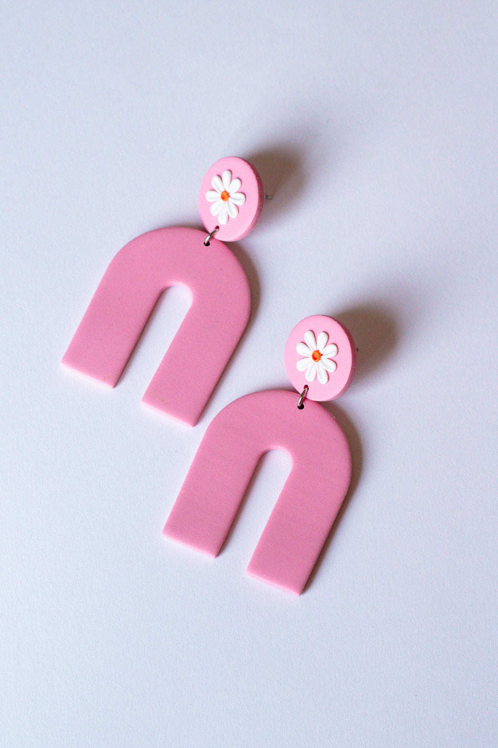 Daisy Light Pink Summer Statement Polymer Clay Arch Earrings