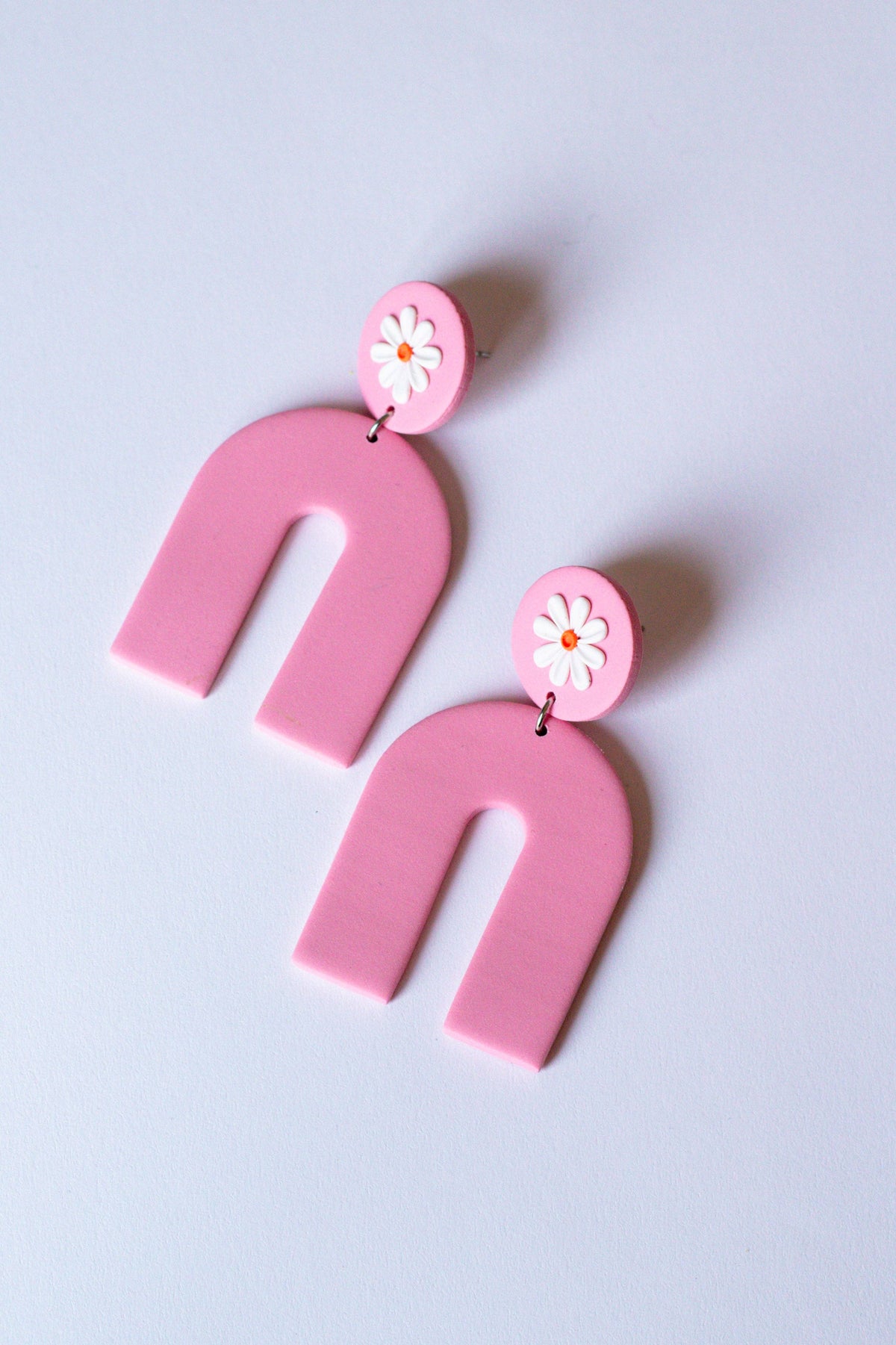 Daisy Light Pink Summer Statement Polymer Clay Arch Earrings