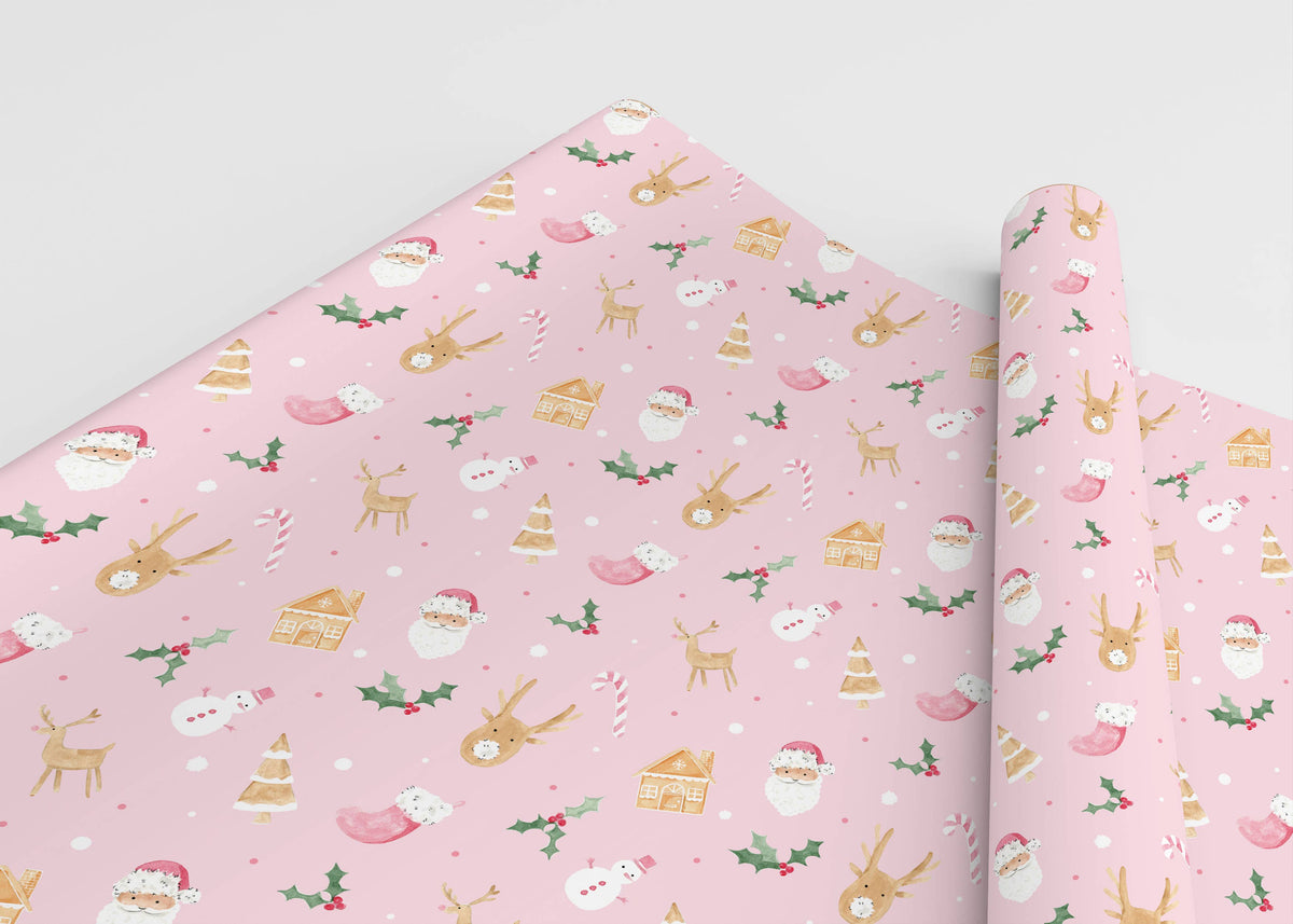 Pink Christmas Gift Wrap: Single Sheet
