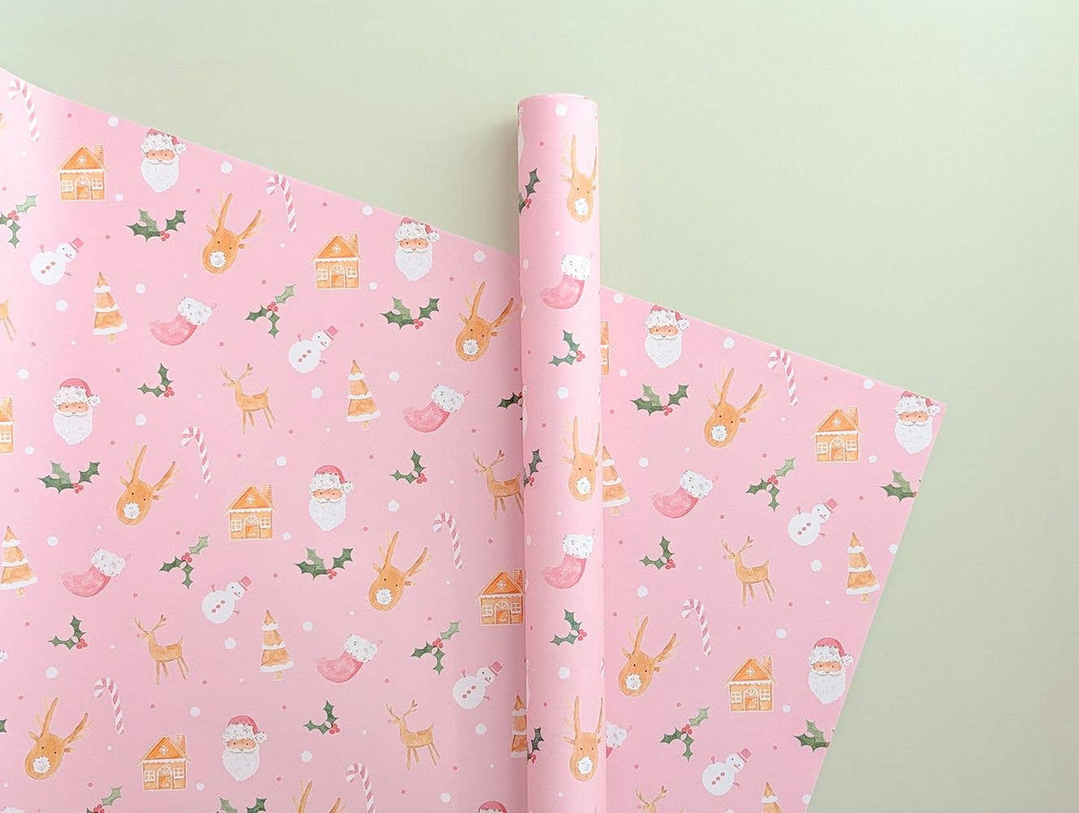 Pink Christmas Gift Wrap: Single Sheet