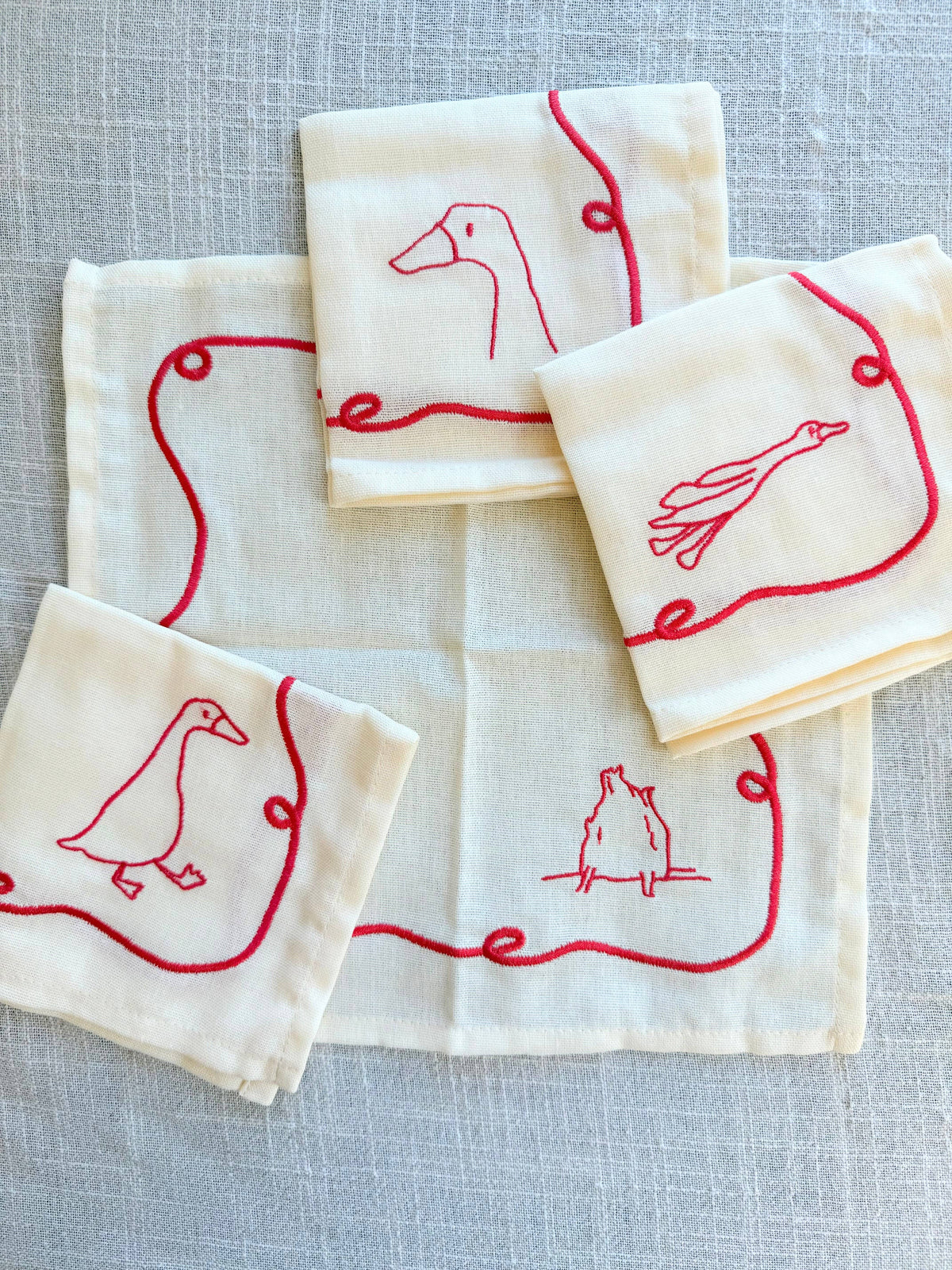 Duck Embroidered Cocktail Napkin Set