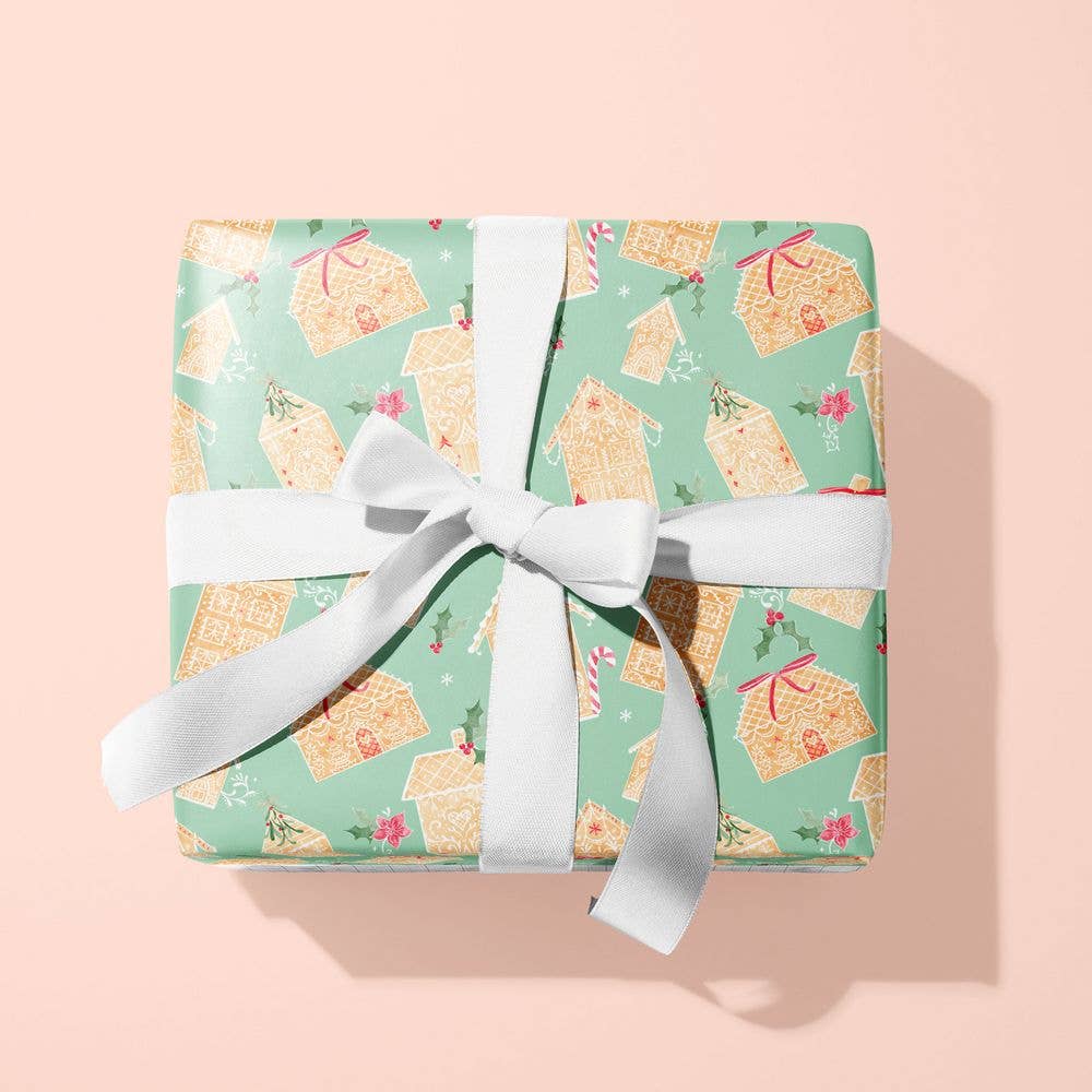 Green Gingerbread Land Christmas Gift Wrap: Single Sheet