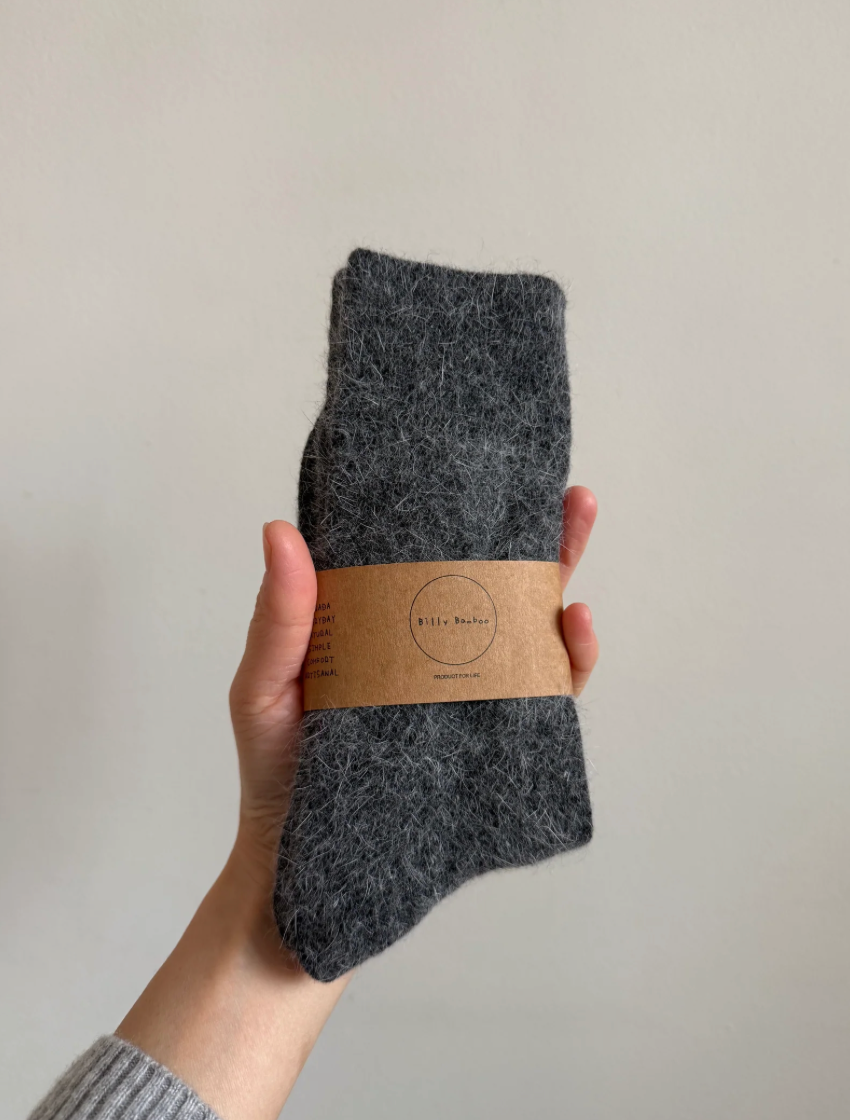Fluffy Angora Sock: Dark Grey