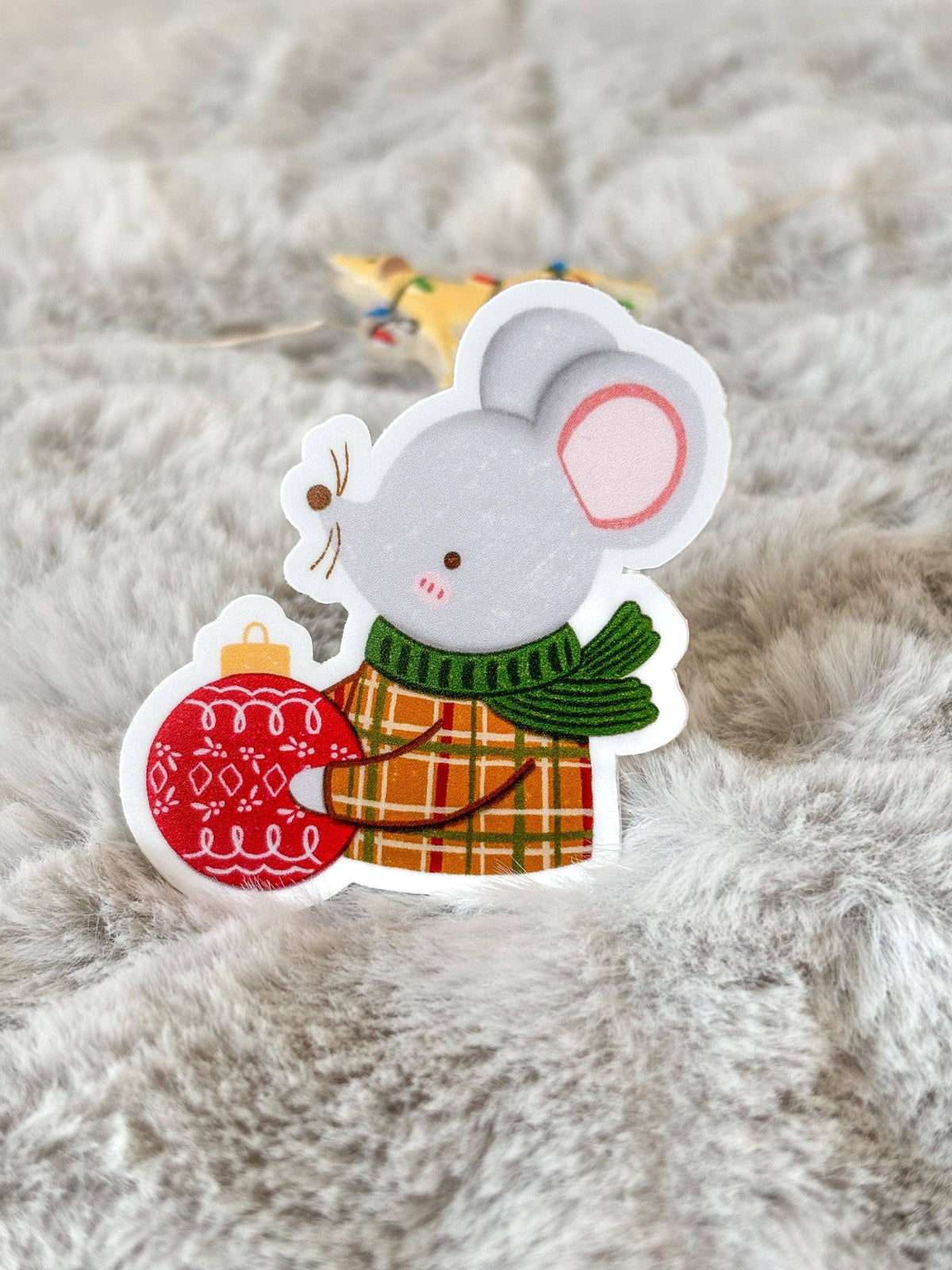 Cozy Holiday Mouse Christmas Ornament Vinyl Sticker