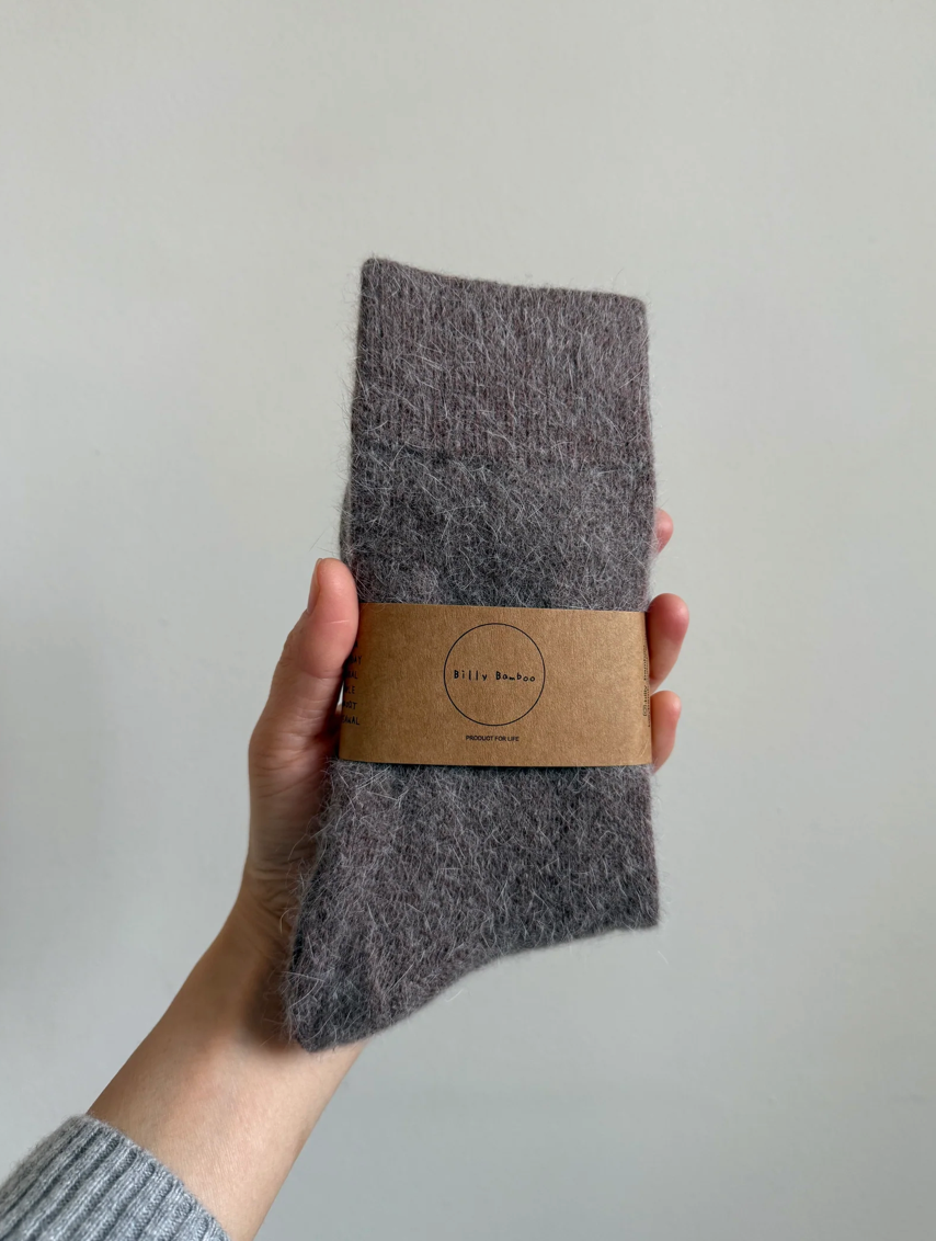 Fluffy Angora Sock: Dark Mushroom