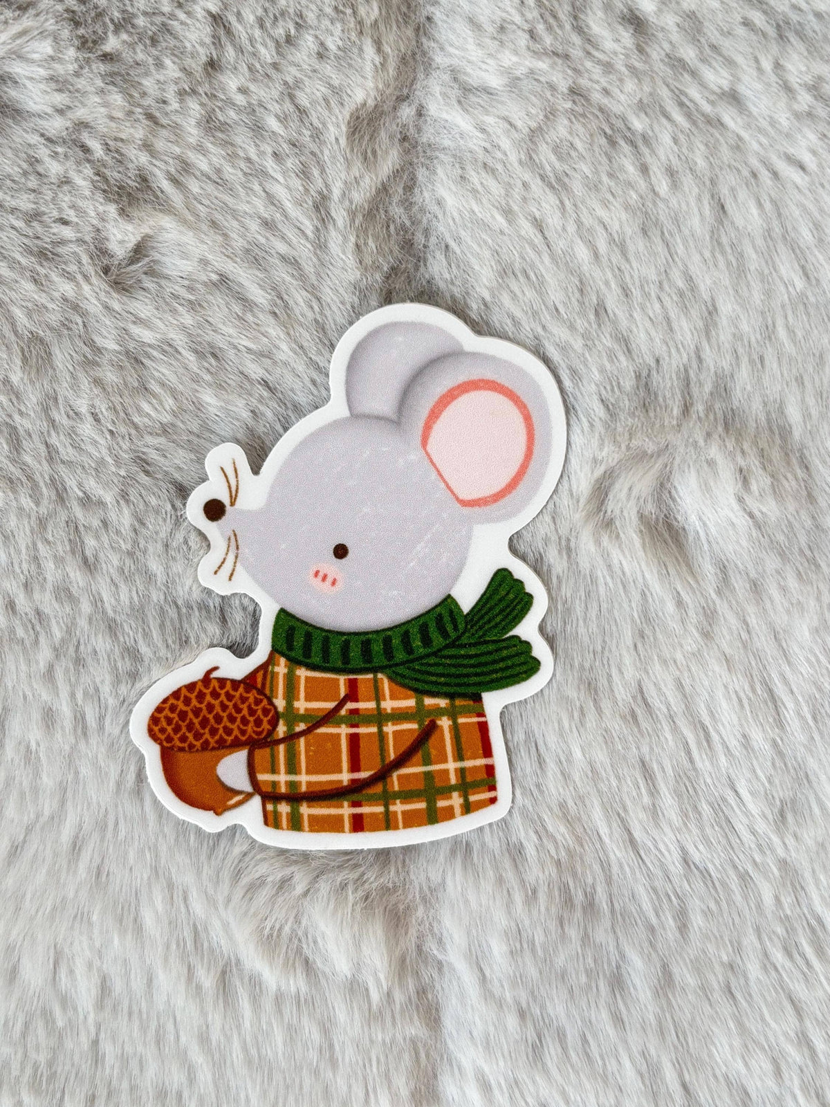 Cozy Autumn Mouse with Acorn Vinyl Planner Sticker