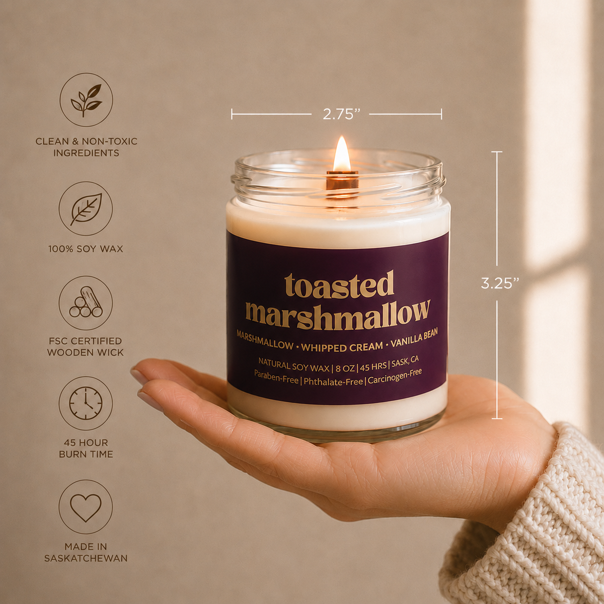 Toasted Marshmallow Non-Toxic Soy Wax Candle