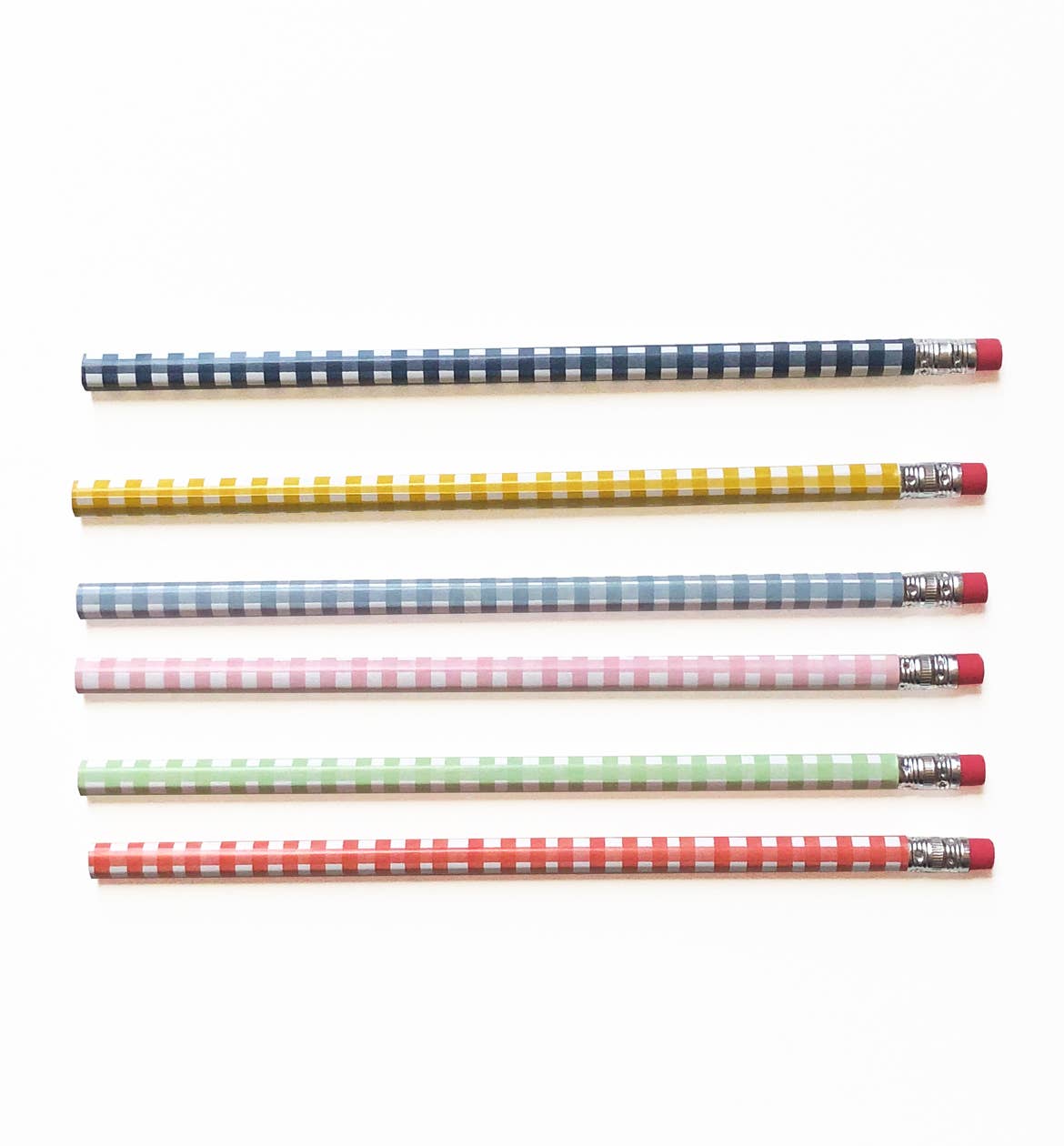 Set of 6 Watercolour Gingham Pencils – Stylish Stationery