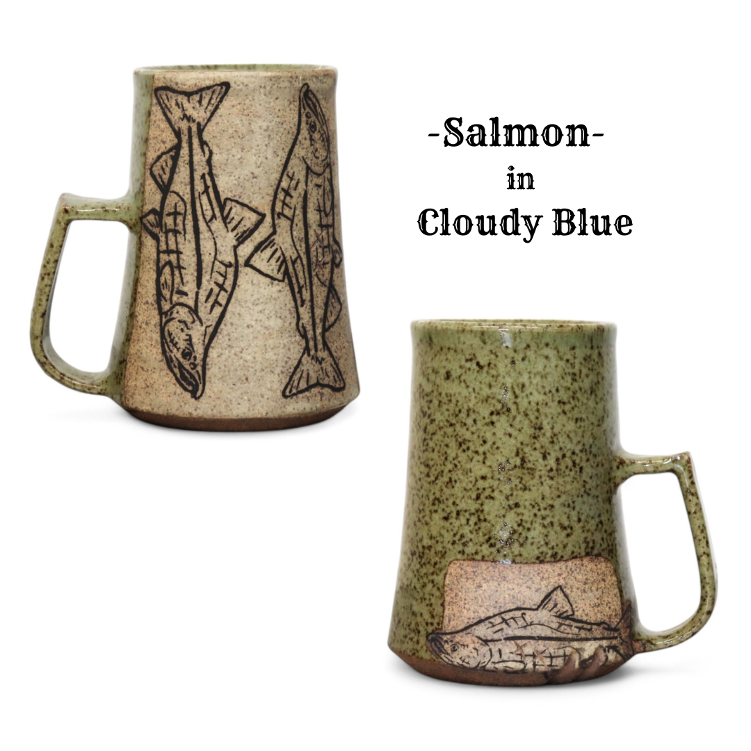 Salmon High Country Art - Wide Base Mug - Fish: Petrified Sparkle Yellow