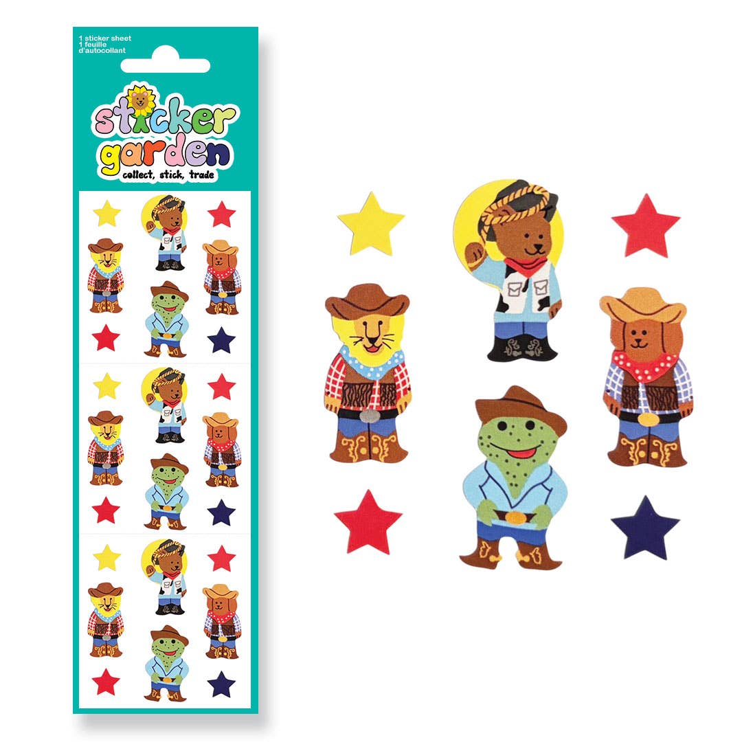 Glossy Animals Cowboy Stickers Retro Inspired: English