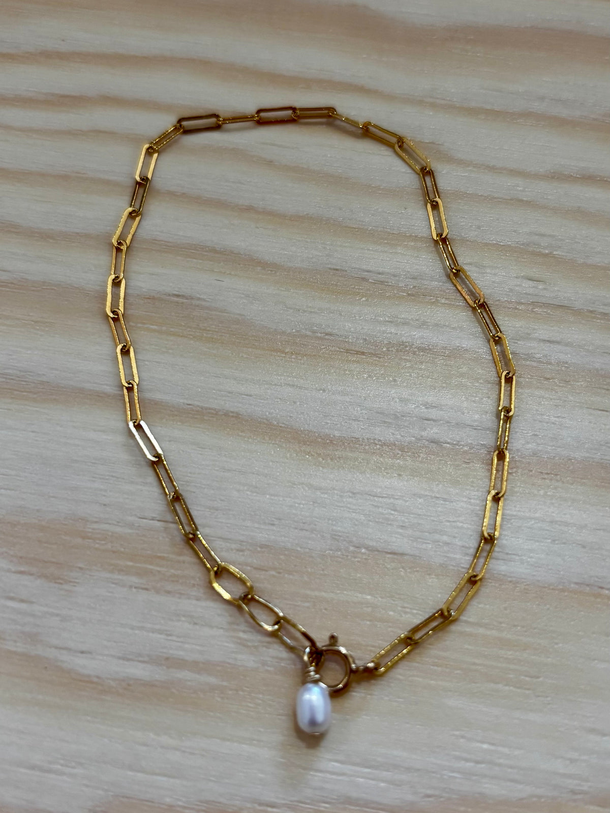 Gold Filled Paperclip Bracelet with Pearl