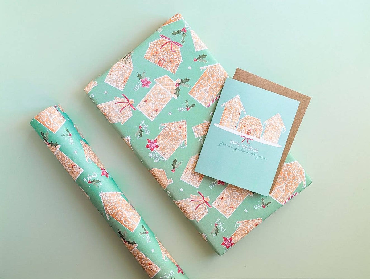 Green Gingerbread Land Christmas Gift Wrap: Single Sheet