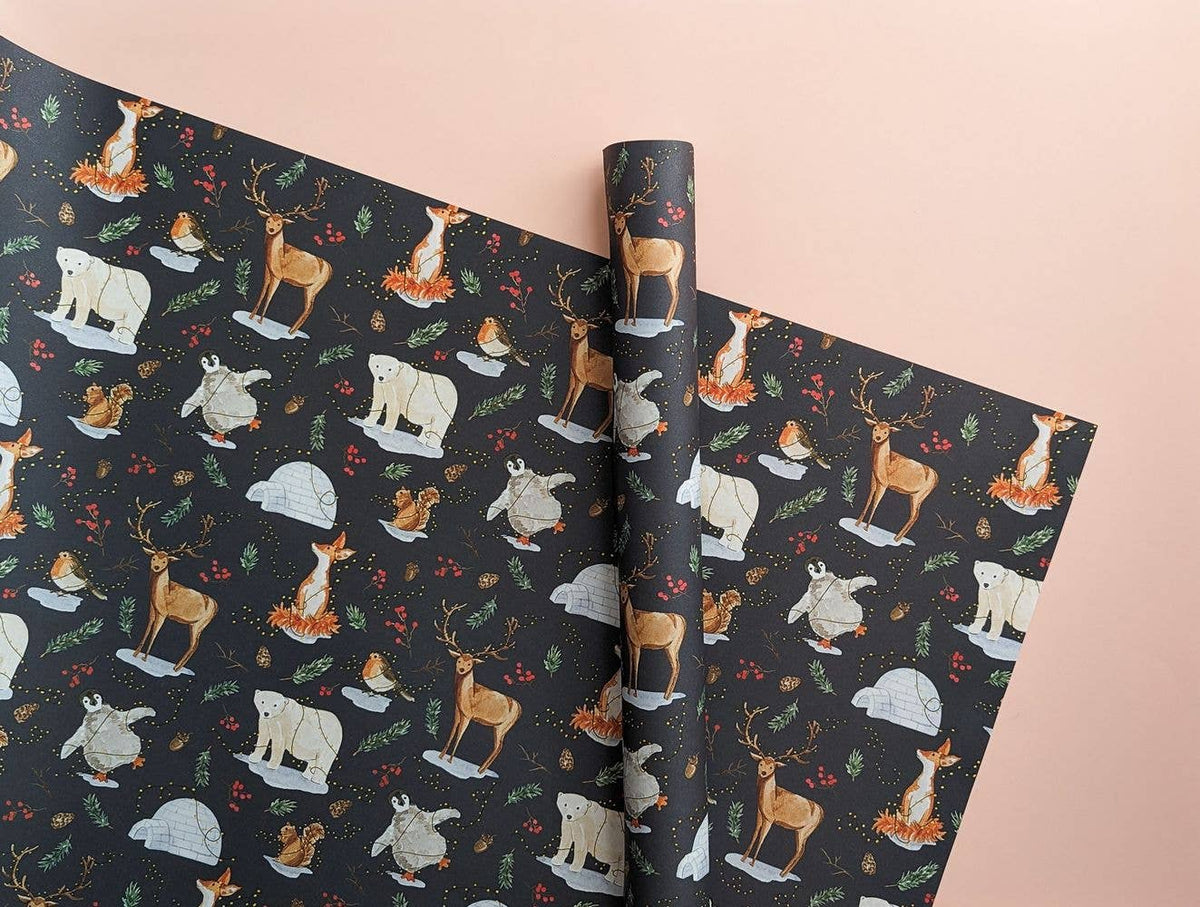 Festive Animals Christmas Gift Wrap: Single Sheet