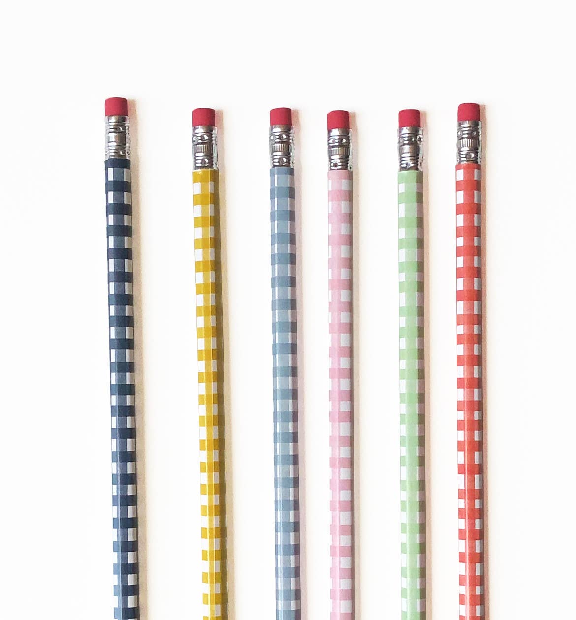 Set of 6 Watercolour Gingham Pencils – Stylish Stationery