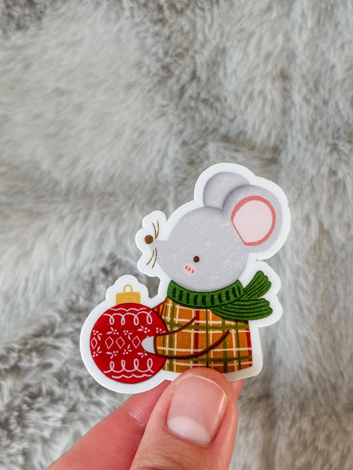 Cozy Holiday Mouse Christmas Ornament Vinyl Sticker